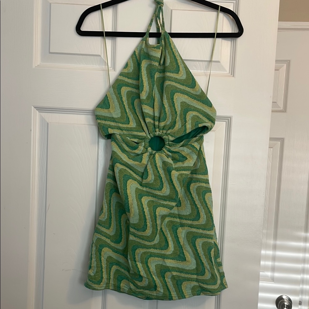 Zara Green Swirl Halter Backless Mini Dress
